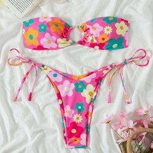 SHEIN. pink floral bikini